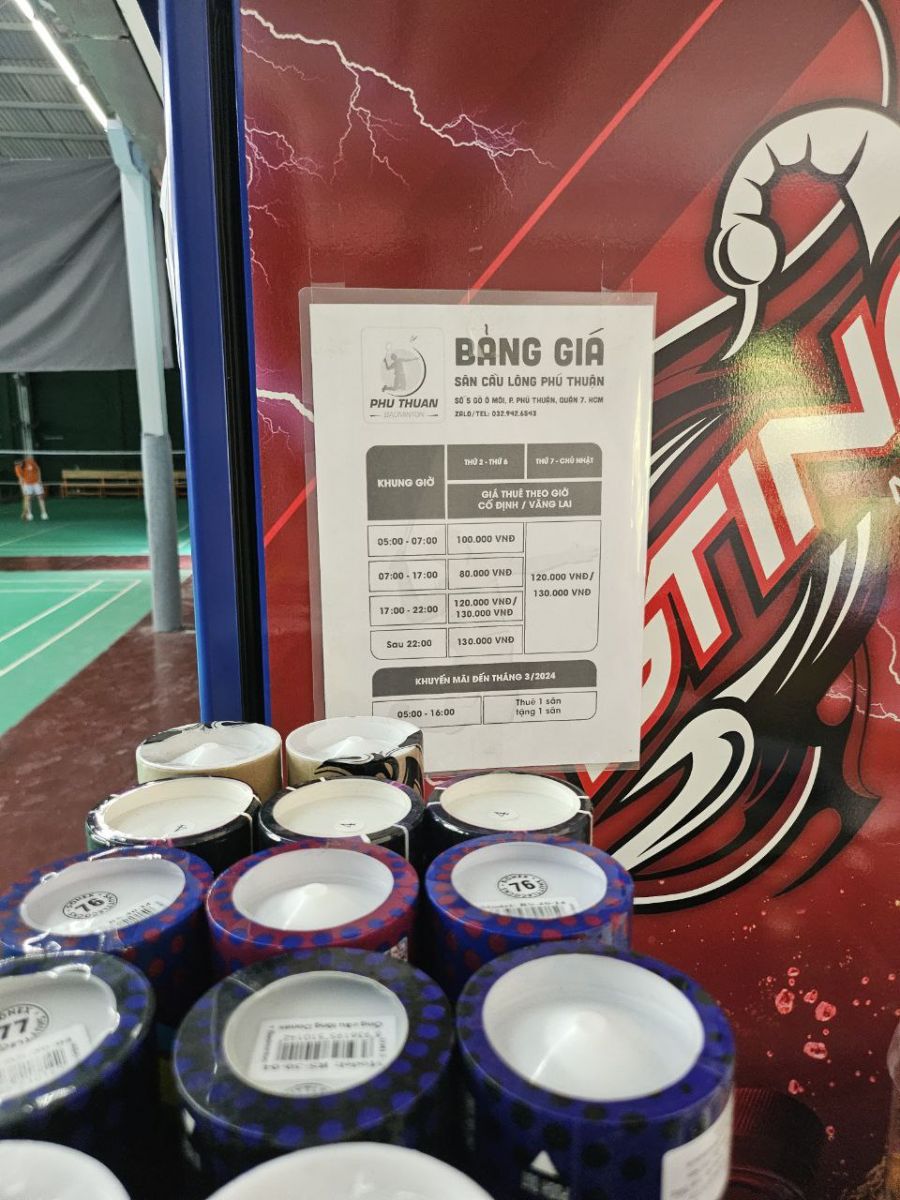 Bảng giá sân cầu lông Phú Thuận